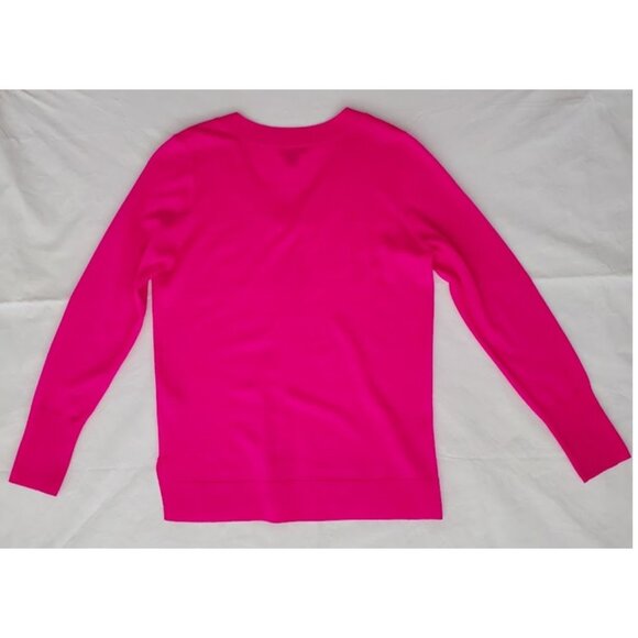 Halogen Merino Wool Blend Bright Pink V-Neck Sweater Sz S Layer Preppy Coquette - Picture 3 of 7